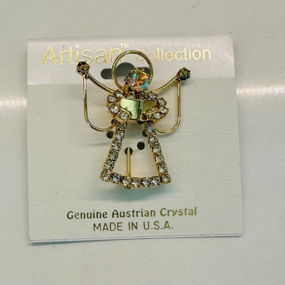 VTG Christmas Angel Gold-tone
Rhinestones Pin New